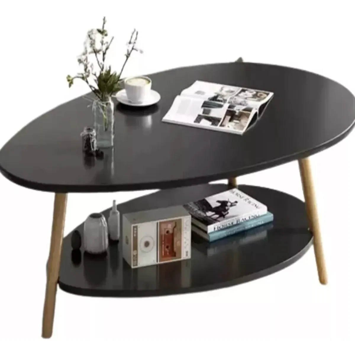 ANYHOGAR - Mesa de centro ovalada negra