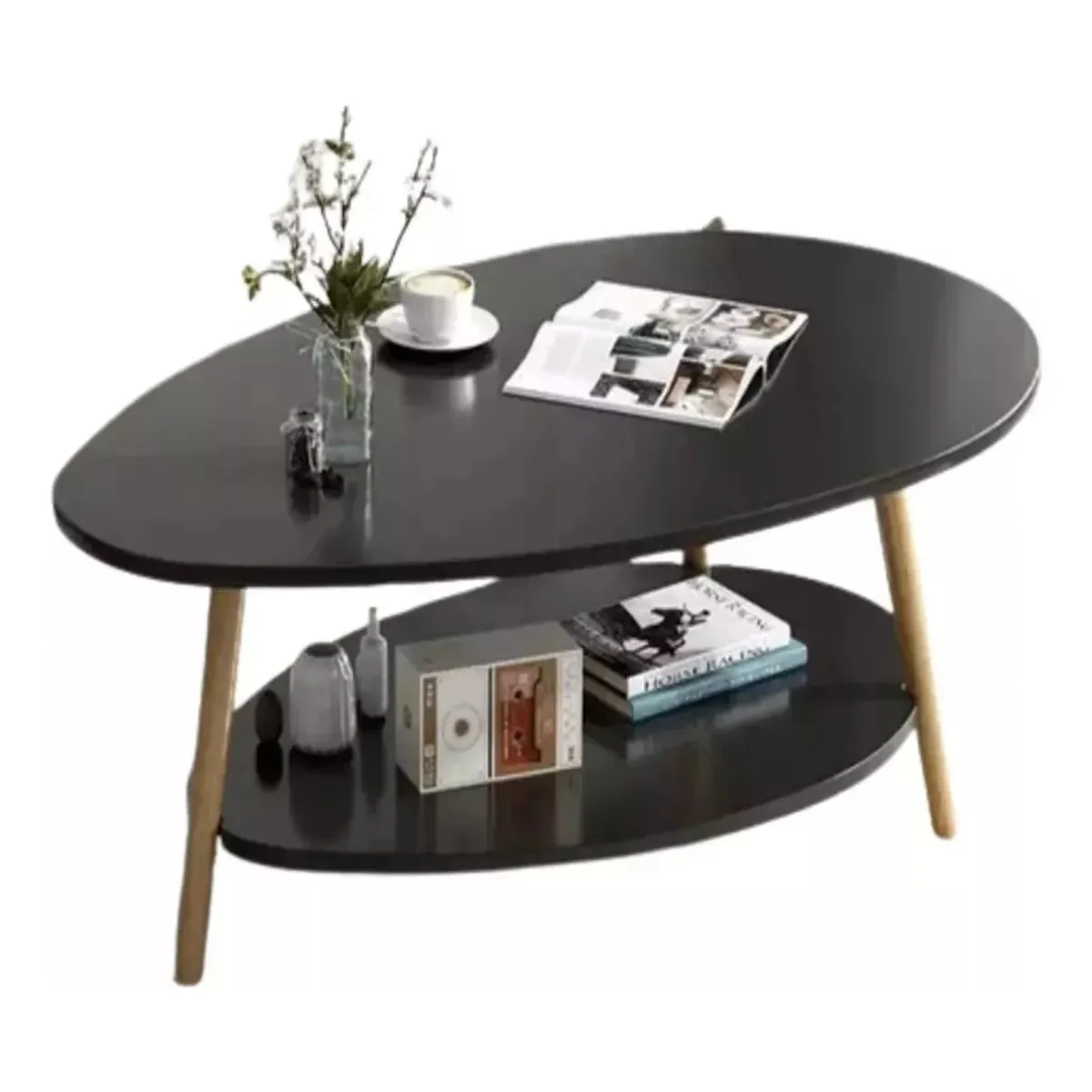 ANYHOGAR - Mesa de centro ovalada negra