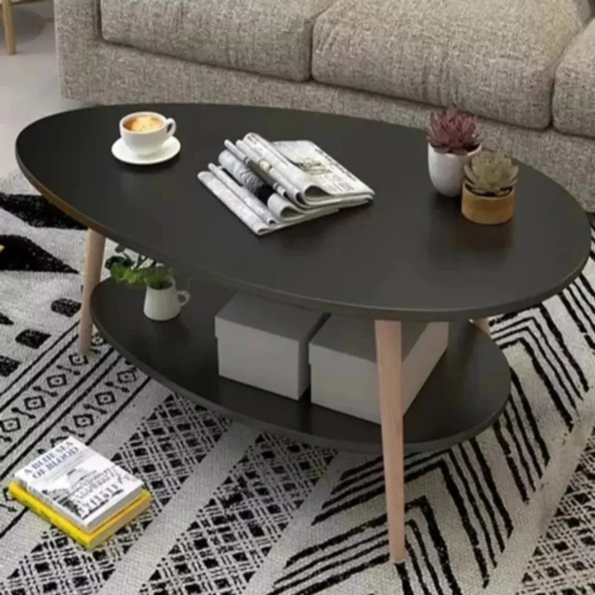 ANYHOGAR - Mesa de centro ovalada negra