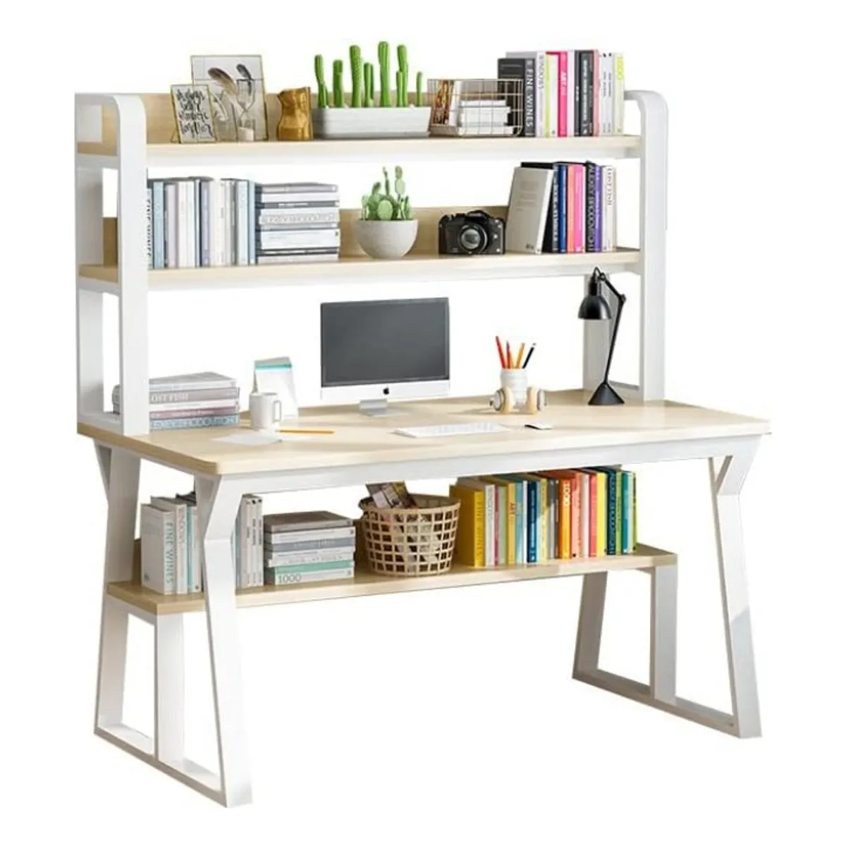 ANYHOGAR - Escritorio De Computadora De Madera Con Marco Multifuncional
