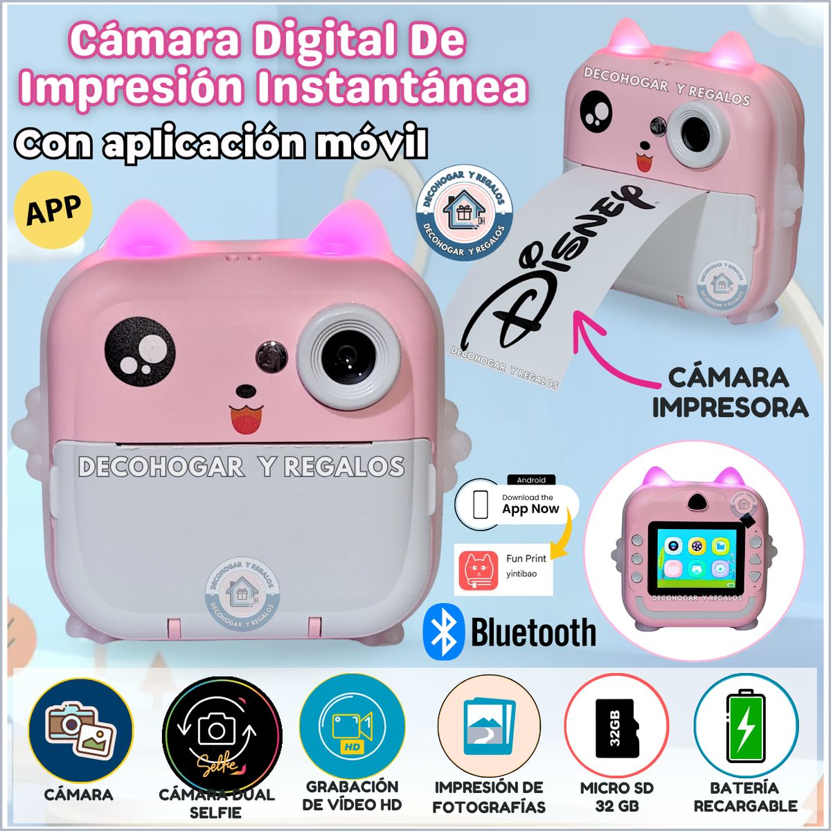 GENERICO - Cámara Digital Impresión Térmica Con Bluetooth Para Niños