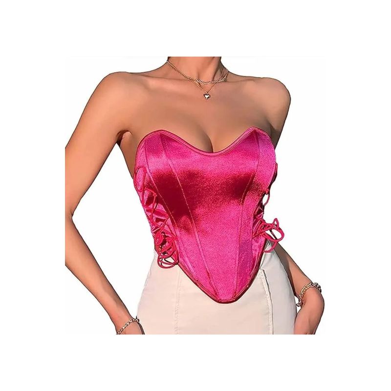 MPROPIA - Corset Top Satinado Ajustable, Realza Busto Y Cintura. Sexy 005