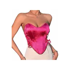 LOOK SHOP - Corset Top Satinado Ajustable, Realza Busto Y Cintura. Sexy 005