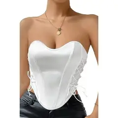 LOOK SHOP - Corset Top Satinado Ajustable, Realza Busto Y Cintura. Sexy 005