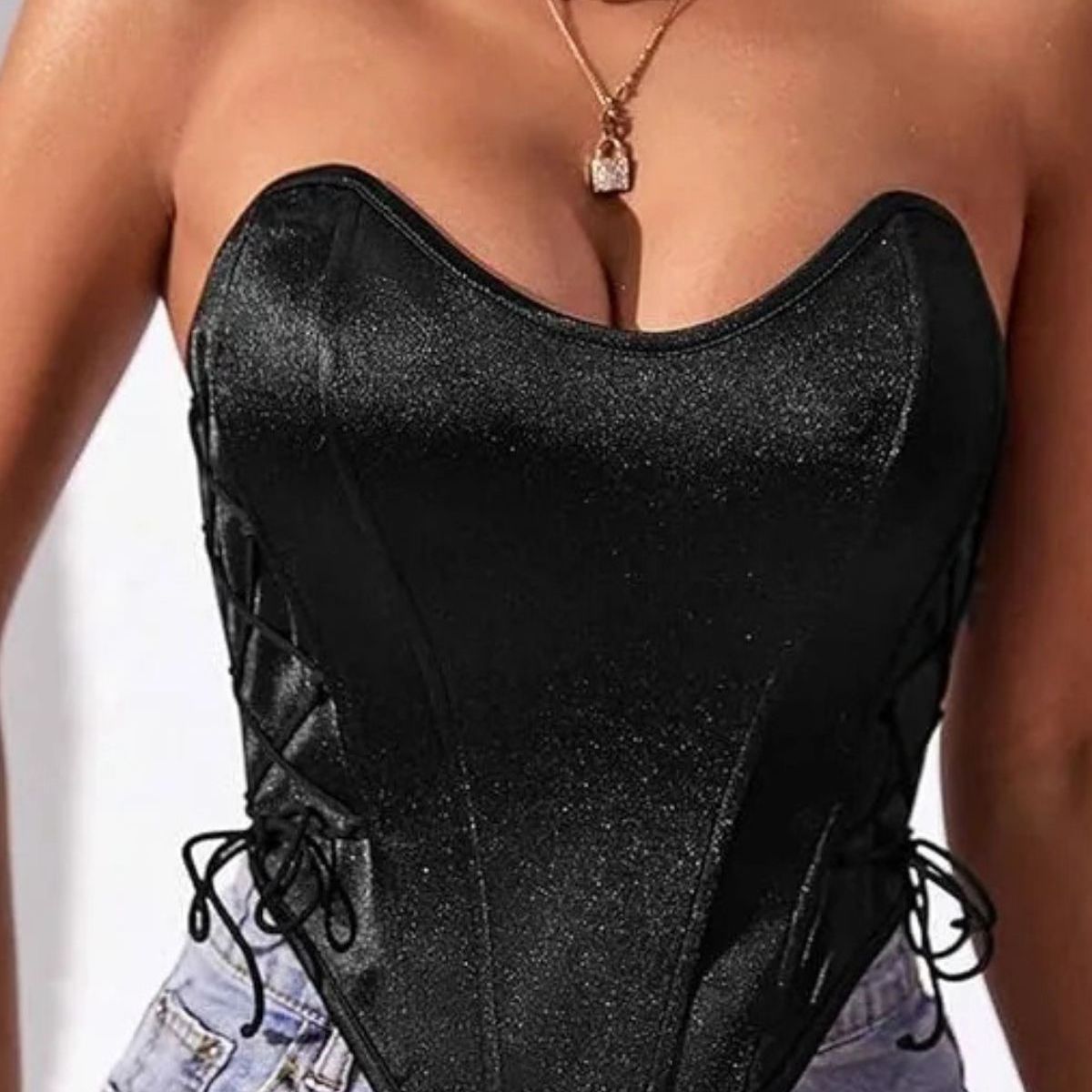 LOOK SHOP - Corset Top Satinado Ajustable, Realza Busto Y Cintura. Sexy 005