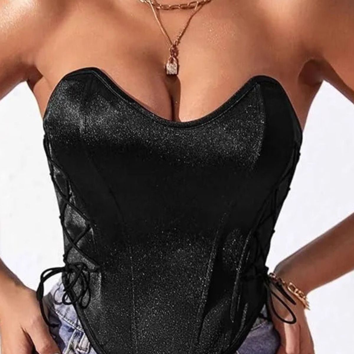 LOOK SHOP - Corset Top Satinado Ajustable, Realza Busto Y Cintura. Sexy 005