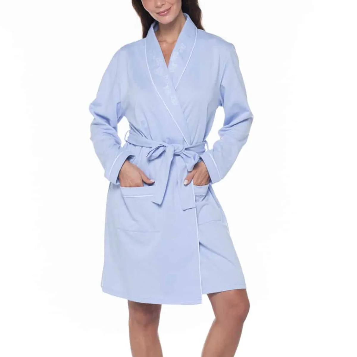 LADY GENNY - Bata De Algodón Melange Con Bordados