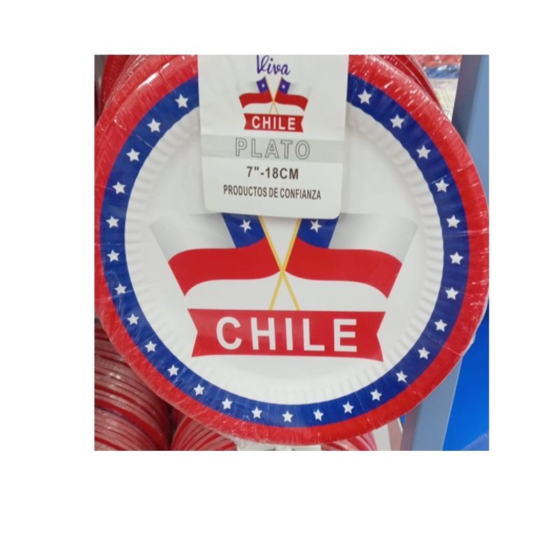 GENERICO - Platos Desechable Viva Chile Fiestas Patrias 18cm 10und