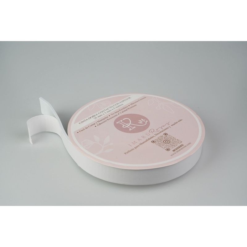IMARU ROSAS - Cinta Adhesiva Doble Cara Blanca Para Papelería 3mm Espesor