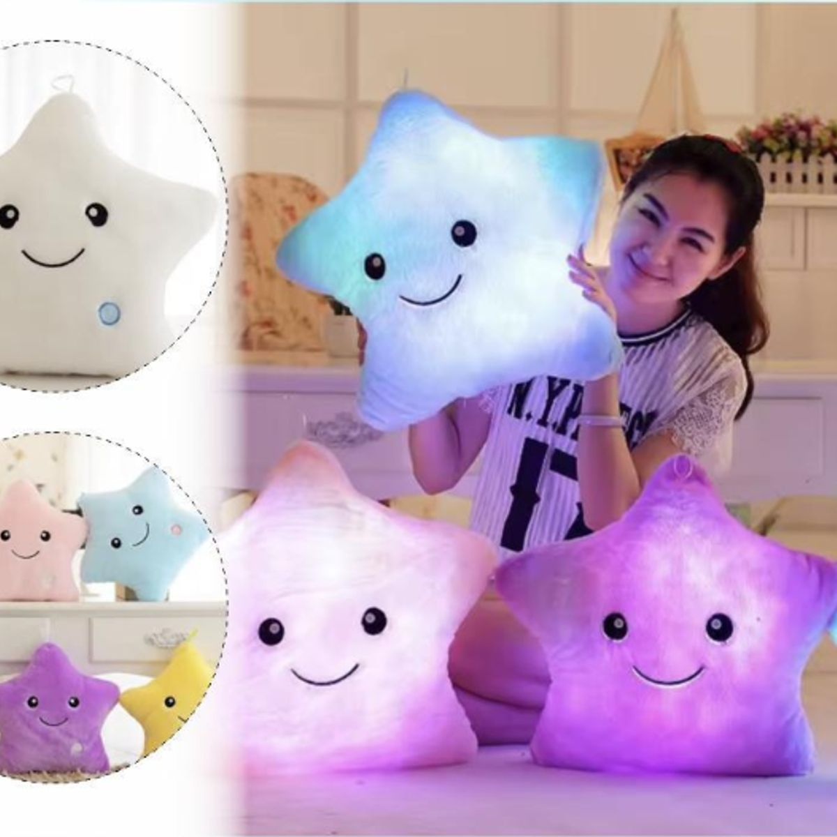 GENERICO - Cojin Almohada Estrella Luminosa Color Celeste