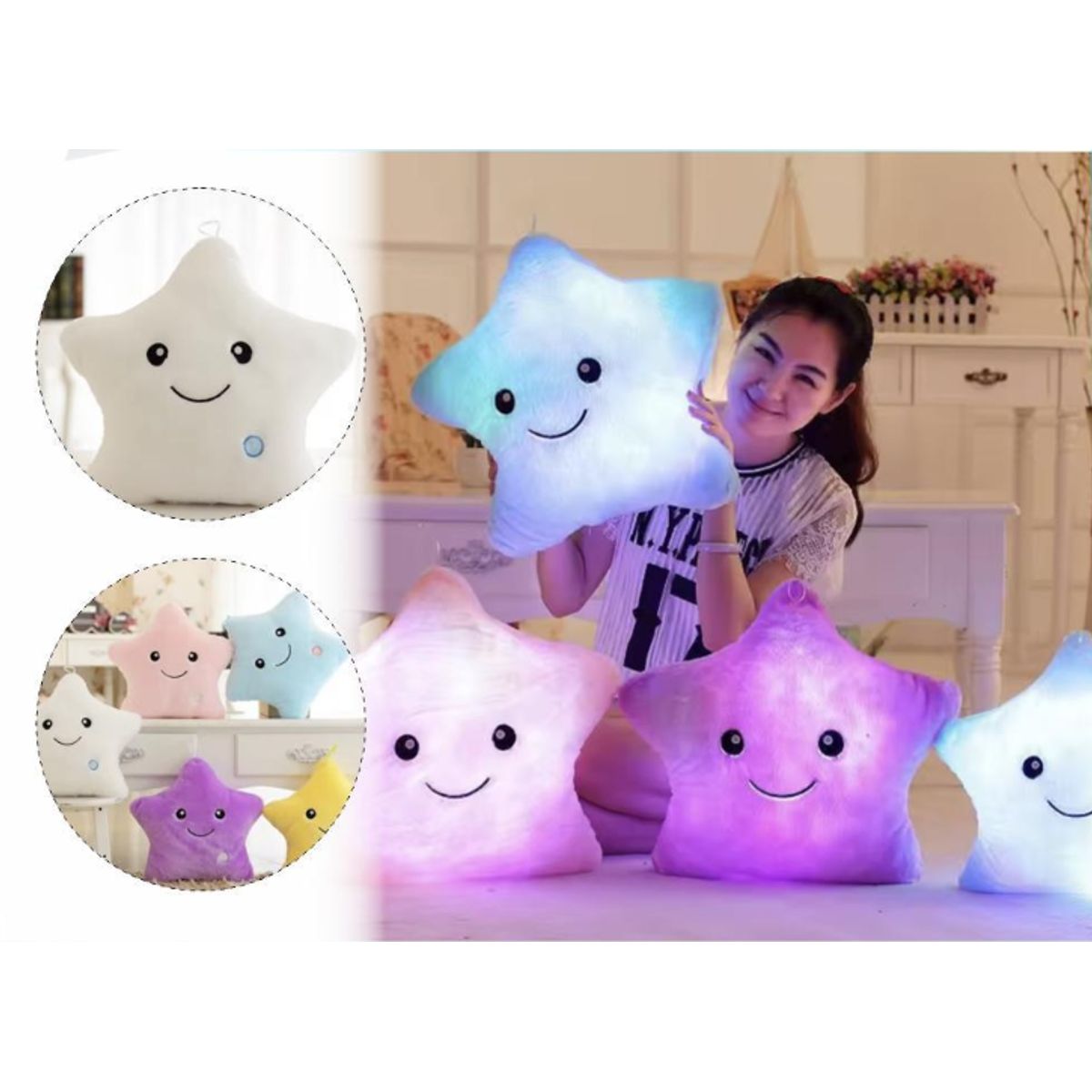 GENERICO - Cojin Almohada Estrella Luminosa Color Celeste
