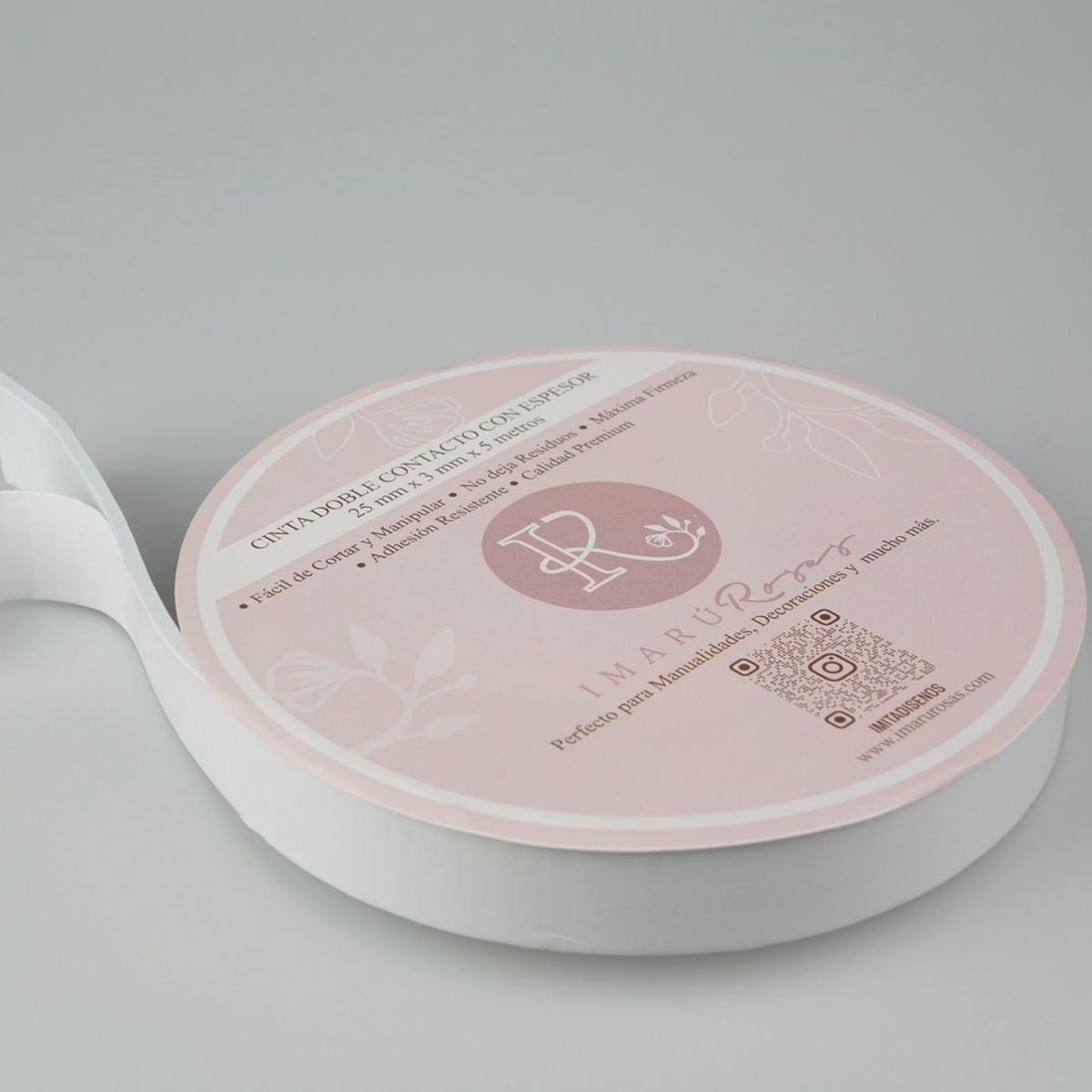 IMARU ROSAS - Cinta Adhesiva Doble Cara Blanca Para Papelería 2mm Espesor