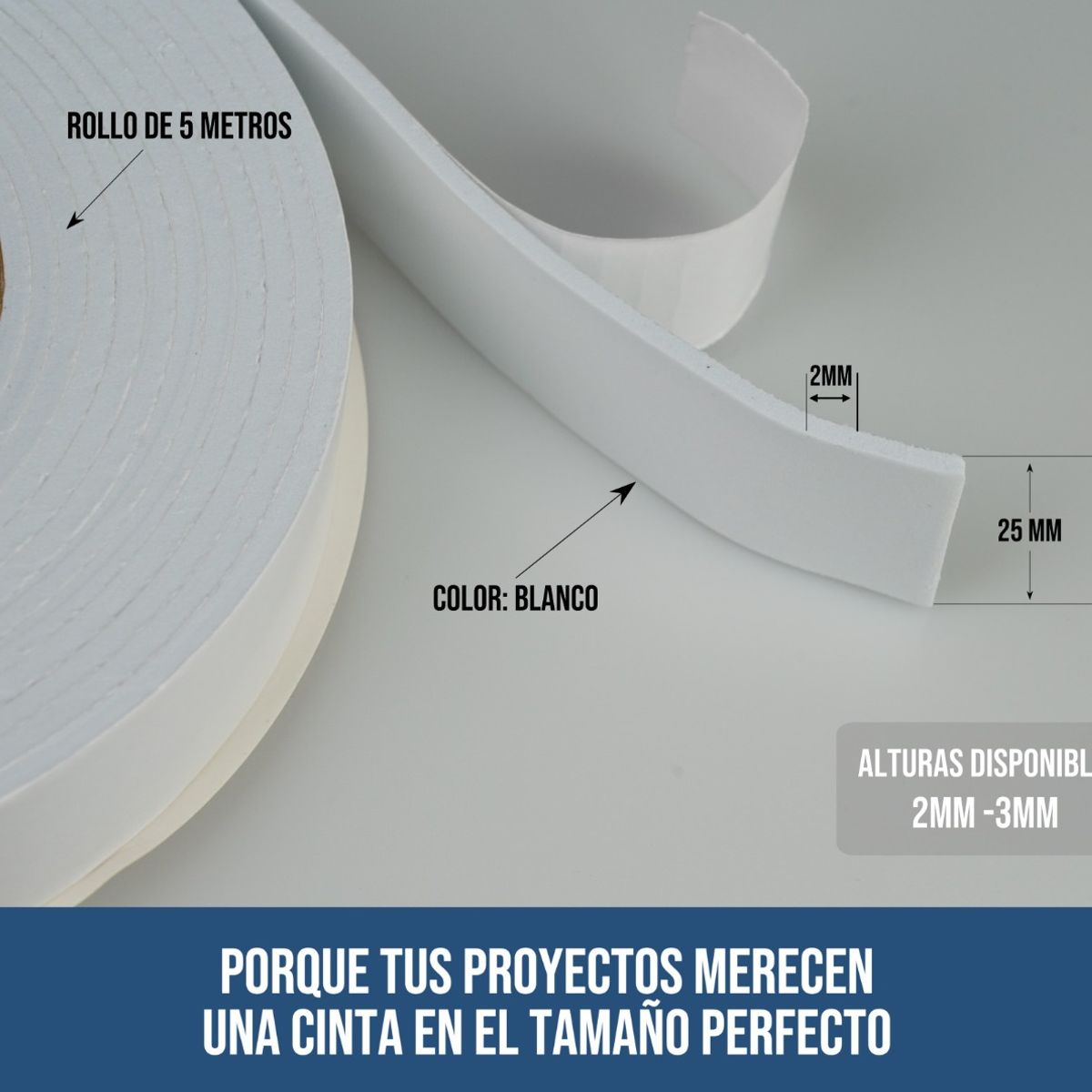 IMARU ROSAS - Cinta Adhesiva Doble Cara Blanca Para Papelería 2mm Espesor