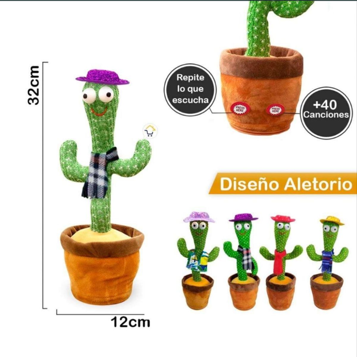 GENERICO - Cactus Bailarin Interactivo Y Carga USB Modelos Surtidos