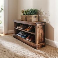 Zapatero Madera Color Nogal 2 Niveles Mas Asiento Nogal modelo Mansun