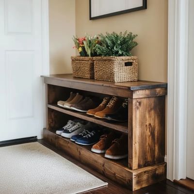 Imagen 2 del producto Zapatero Madera Color Nogal 2 Niveles Mas Asiento Nogal modelo Mansun