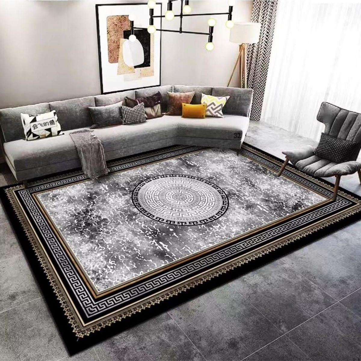 GENERICO - ALFOMBRA GRANDE 200X240 CASA MIO GRIS DISEÑO GRIEGO