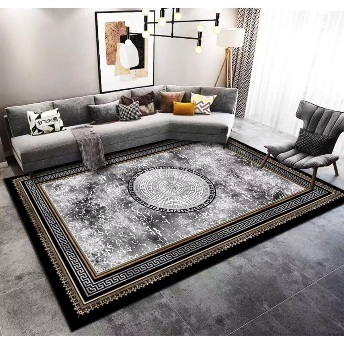 GENERICO - ALFOMBRA GRANDE 200X240 CASA MIO GRIS DISEÑO GRIEGO