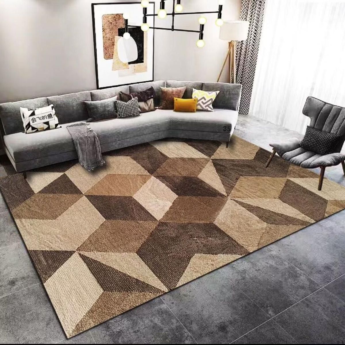 GENERICO - ALFOMBRA GRANDE 200X240 CASA MIO MARRON DISEÑO GEOMETRIC 3D