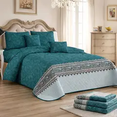 GENERICO - Cubrecama De Verano + Juego De Sabanas 1.5 Plazas + Fundas - Multicolor - 1,5 Plazas