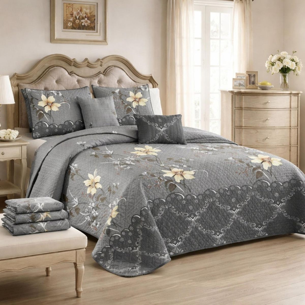 GENERICO - Cubrecama De Verano + Juego De Sabanas 1.5 Plazas + Fundas - Multicolor - 1,5 Plazas