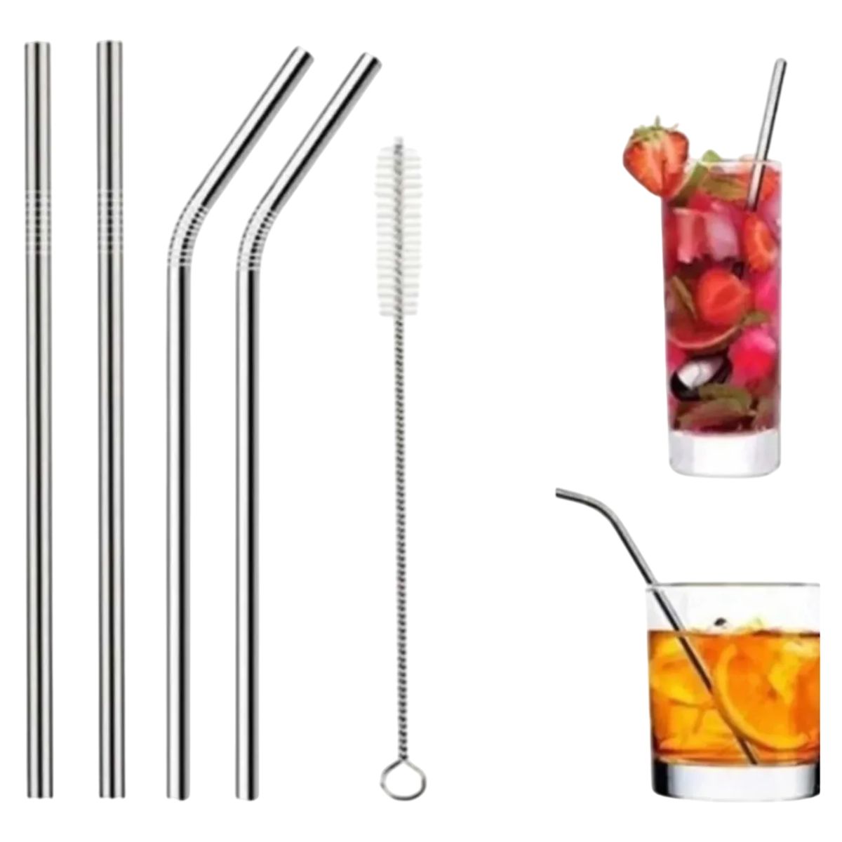 GENERICO - 4 Bombillas Metálicas + Cepillo Reutilizable Ecológico