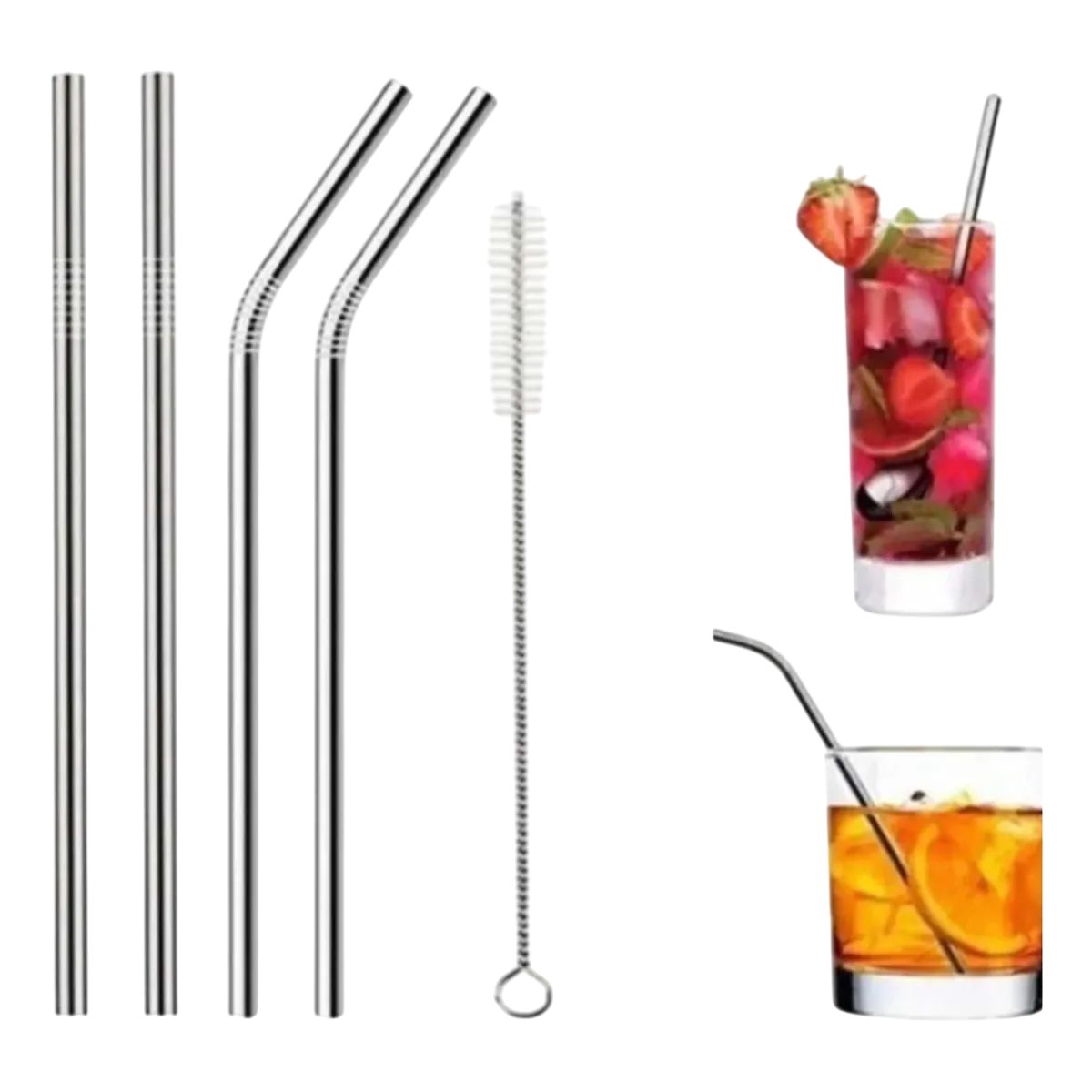 GENERICO - 4 Bombillas Metálicas + Cepillo Reutilizable Ecológico