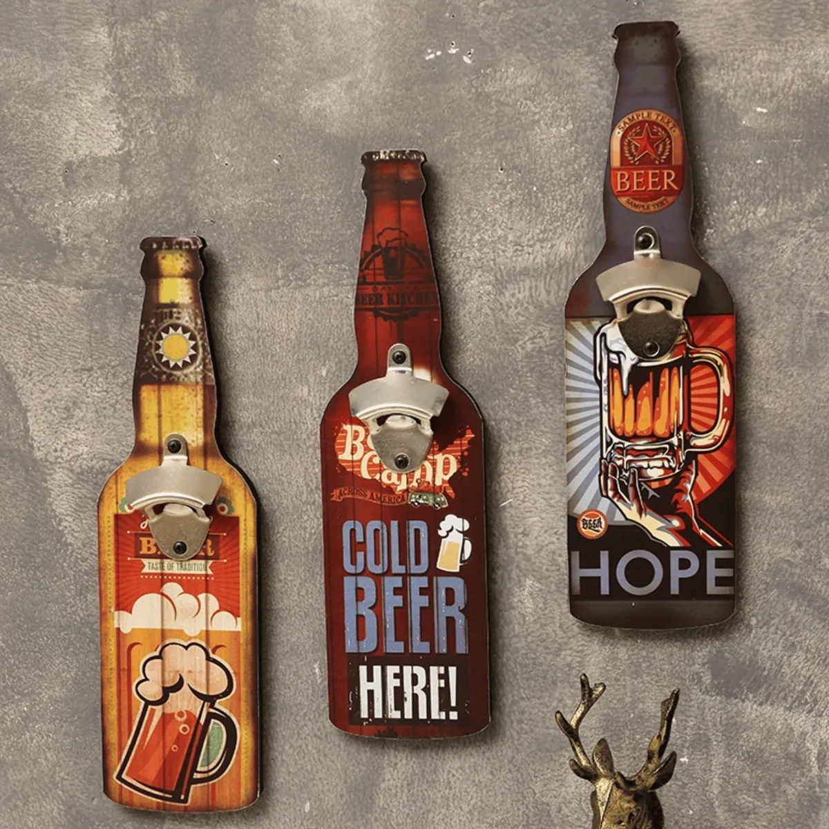 HOMESTAR - Set 3 abridores de pared estilo cerveza retro