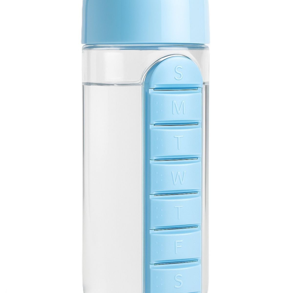 GENERICO - 2 En 1 Botella 600ml Con Pastillero Semanal Organizador Pastillas Azul