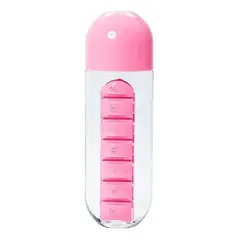 GENERICO - 2 En 1 Botella 600ml Con Pastillero Semanal Organizador Pastillas Rosa
