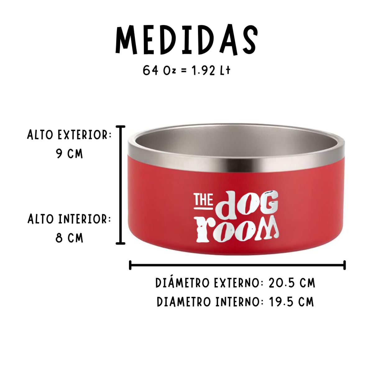 GENERICO - Plato Para Perros Acero Inoxidable Premium - Rojo 64 Oz