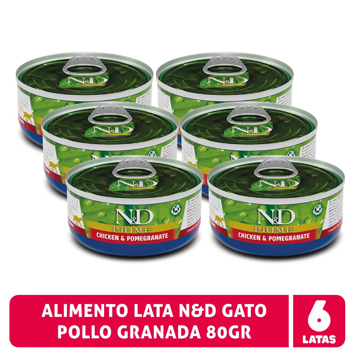 N&D - Alimento N&D Prime Pollo y Granada Gato, Pack 6 Latas 80gr