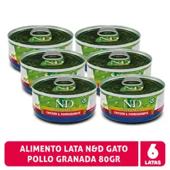 N&D - Alimento Prime Pollo y Granada Gato, Pack 6 Latas 80gr
