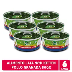 N&D - Alimento Prime Pollo y Granada Kitten, Pack 6 Latas 80gr