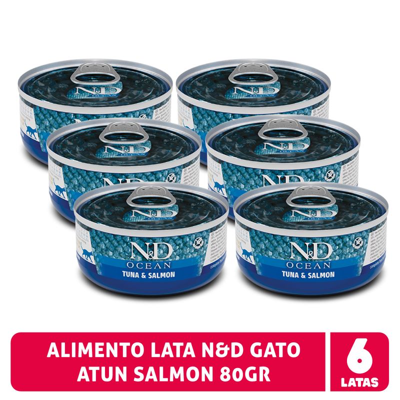 N&D - Alimento N&D Ocean Atún y Salmón Gato, Pack 6 Latas 80gr