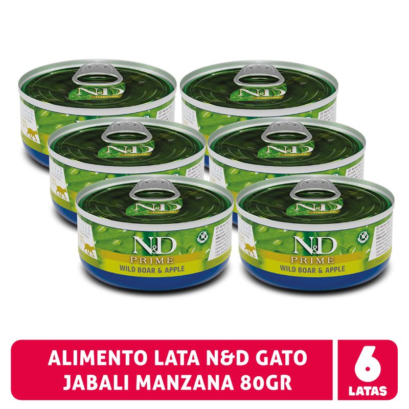 N&D - Alimento N&D Prime Jabalí y Manzana Gato, Pack 6 Latas 80gr