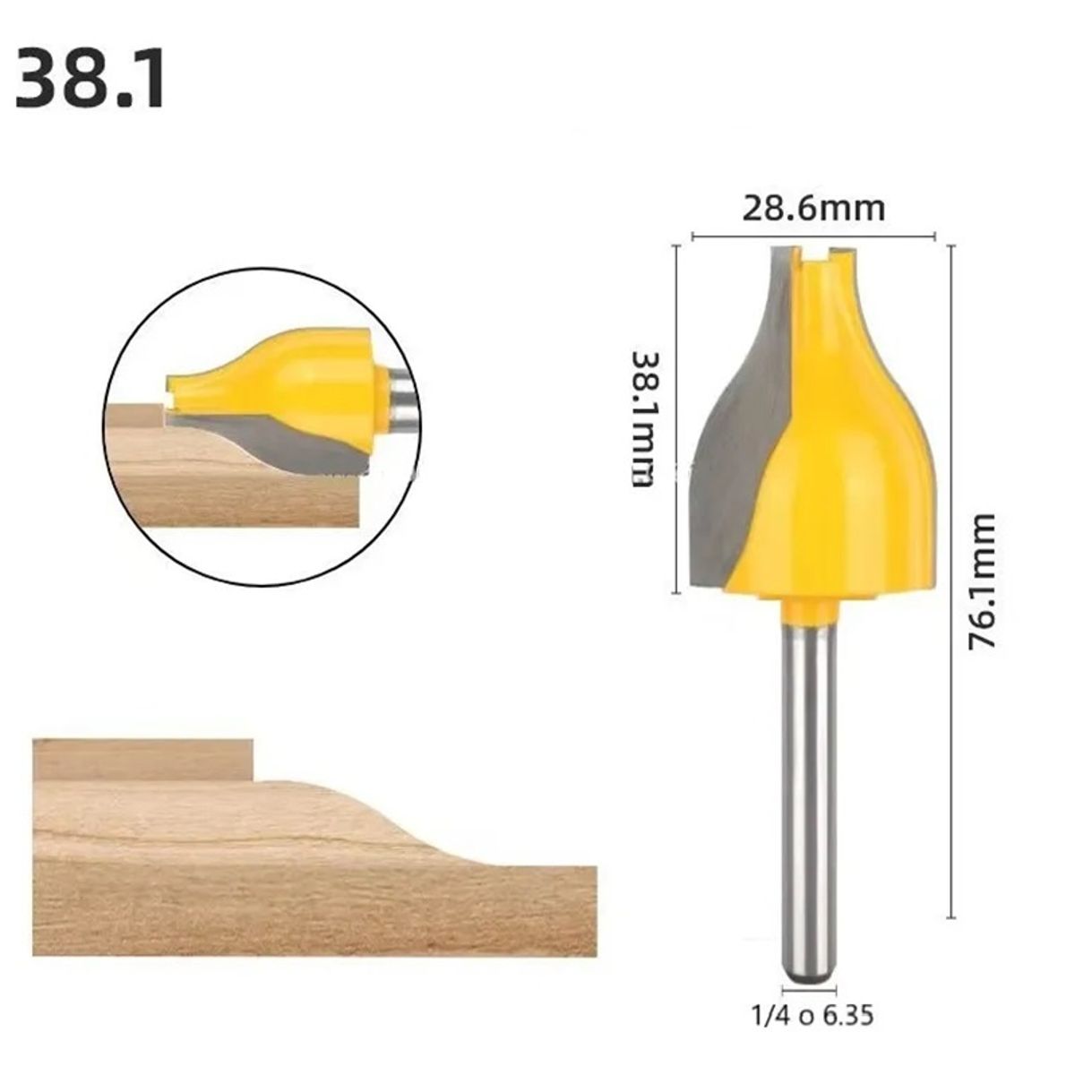 GENERICO - Fresa Madera Moldura Zócalo Marcos Vástago ¼ X 38,1 mm