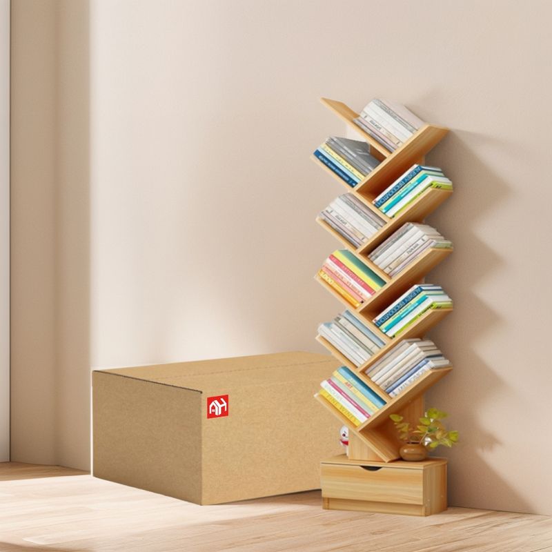 ANYHOGAR - Librería Vertical En Forma De Árbol De 14 Capas Con Cajones