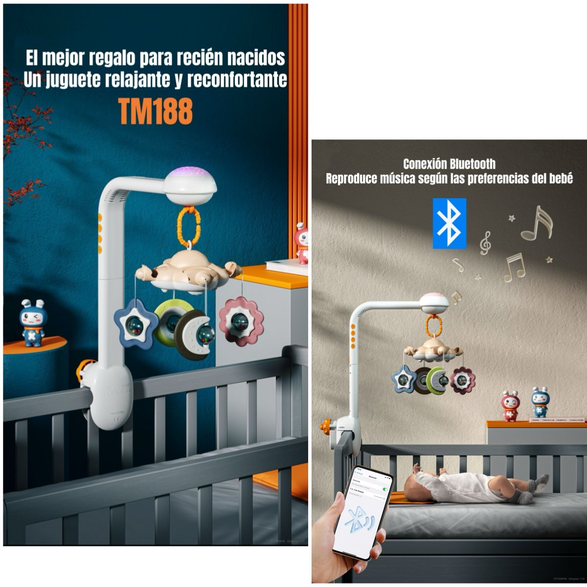 LUBABYCAS - Móvil Bebé Bluetooth Luz Sonido Giratorio TM188 LuBabycas