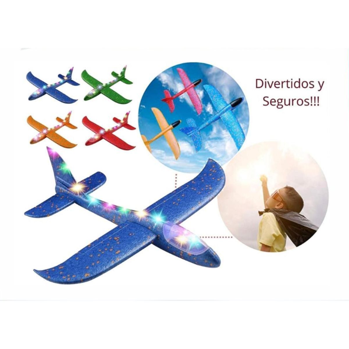 GENERICO - Avión Planeador De Plumavit Con Luz Led 50x47cm Naranja