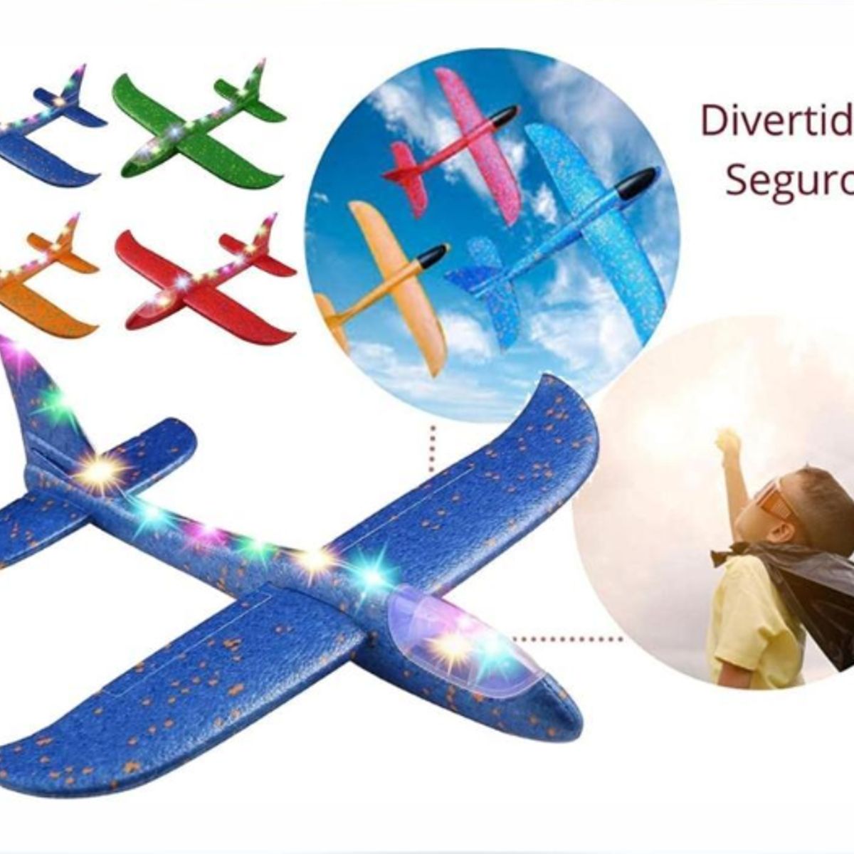 GENERICO - Avión Planeador De Plumavit Con Luz Led 50x47cm Azul