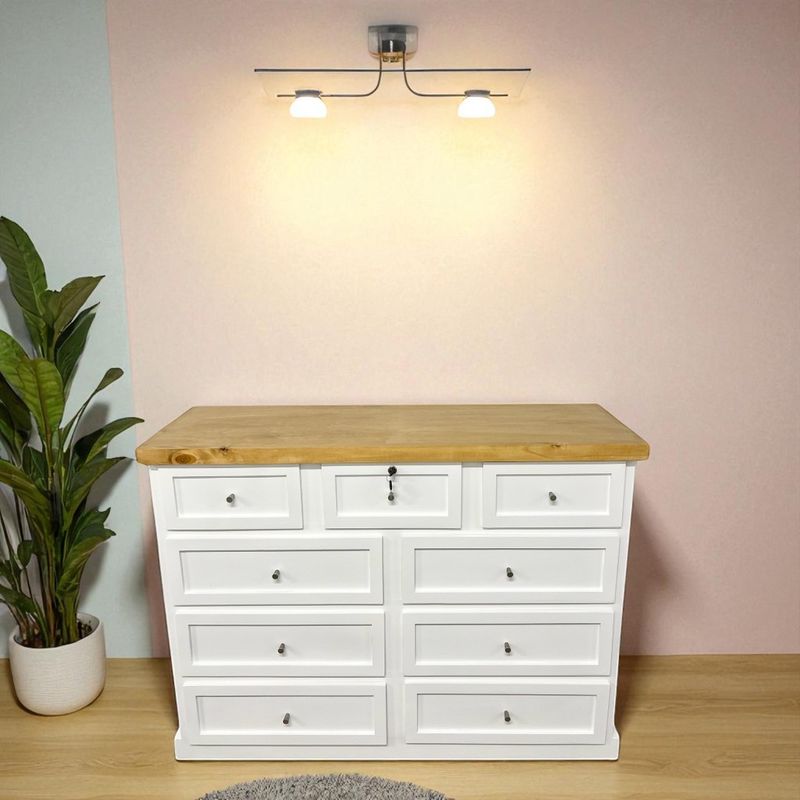 GENERICO - Comoda de Madera 9 cajones 120x40x90 Color Blanco cubierta Miel