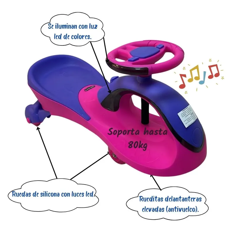 GENERICO - Carrito Rodador 360 Correpasillo con luces y música, Morado con Rosado.