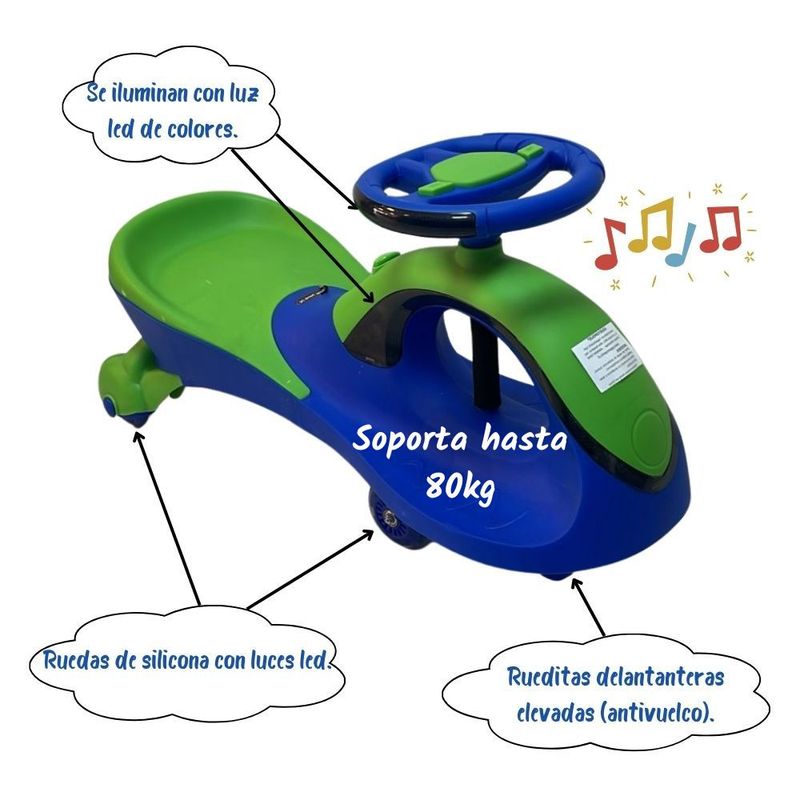 GENERICO - Carrito Rodador 360 Correpasillo con luces y música, Verde con Azul.