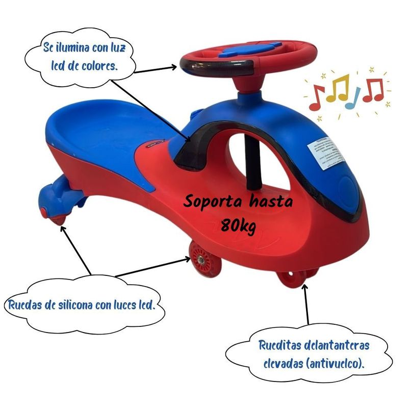 GENERICO - Carrito Rodador 360 Correpasillo con luces y música, Rojo con azul.