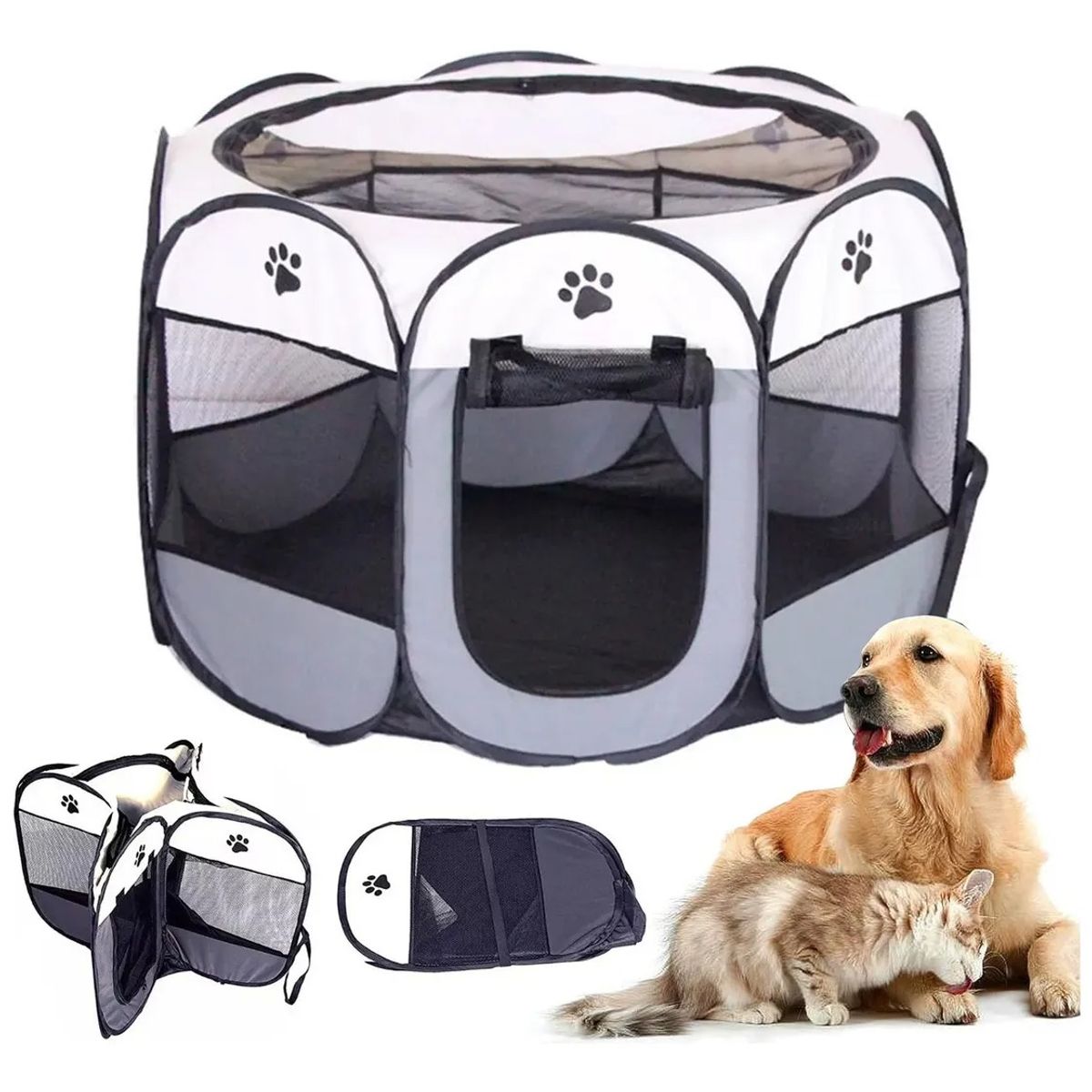 EVERSO - Corral Jaulas Para Perros Plegable Mascota Casa 9158cm Gris