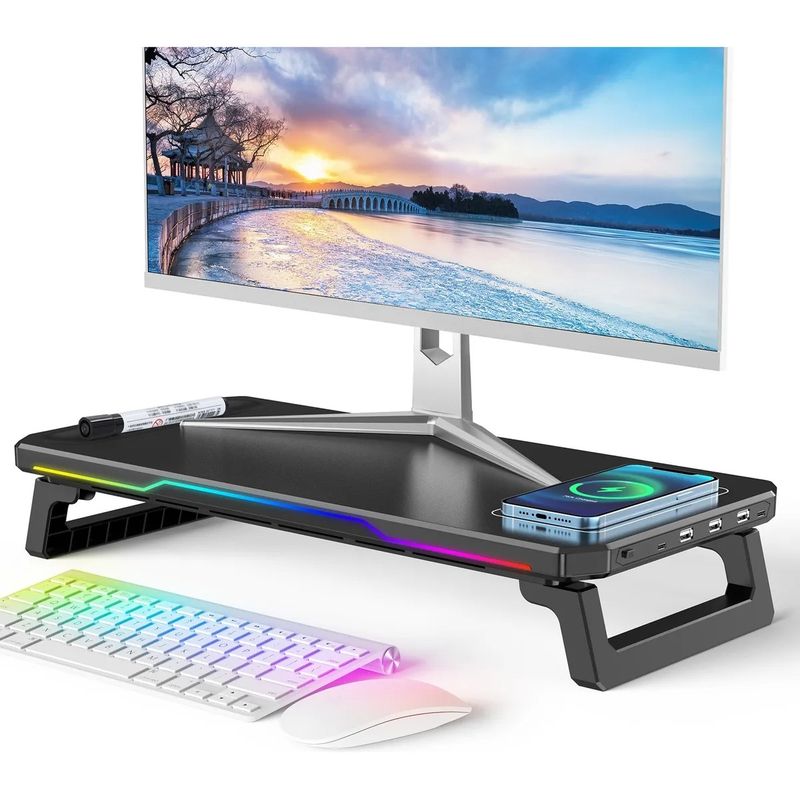 EVERSO - Soporte Base Elevadora Gamer Para Monitor Rgb Puertos Usb Negro