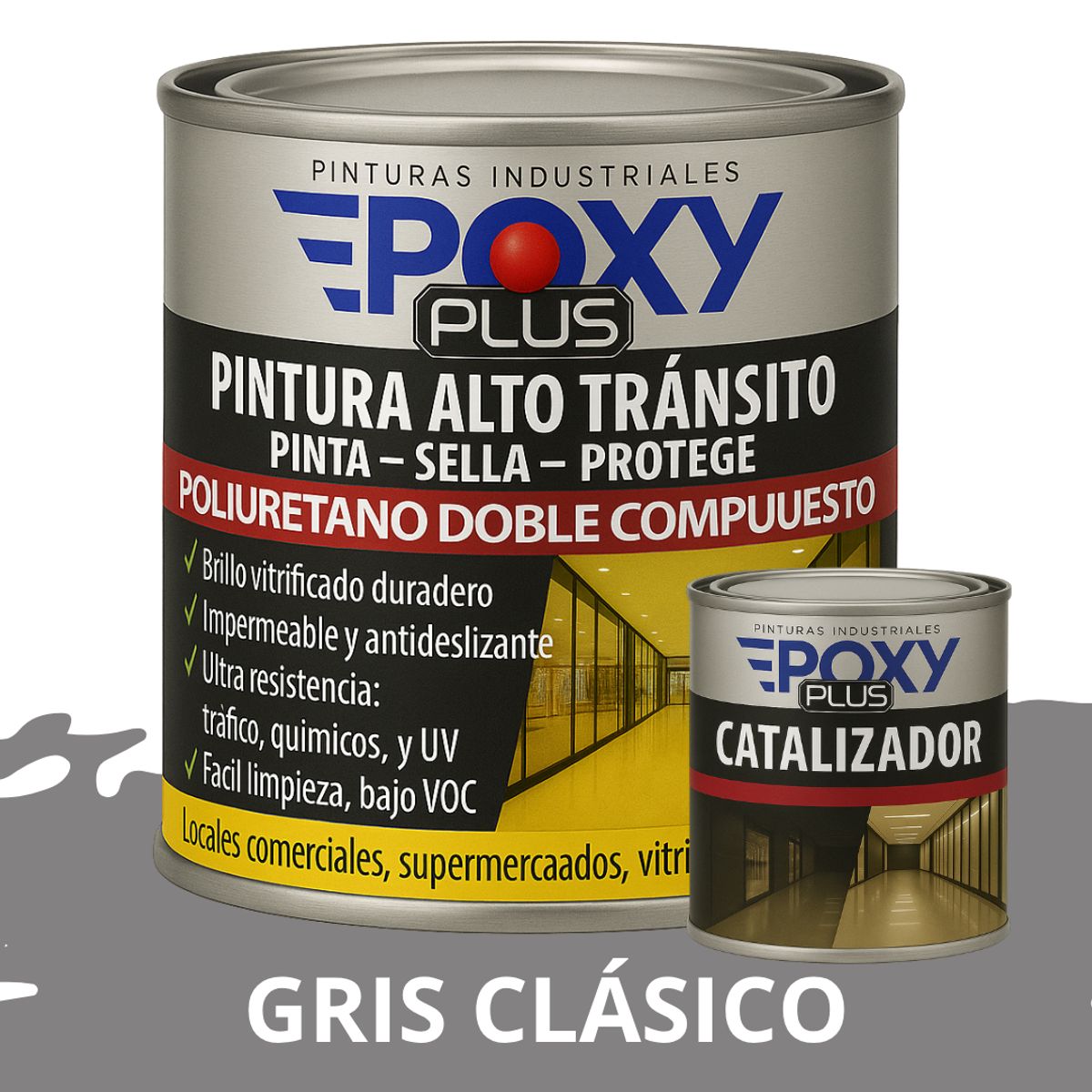 EPOXY - Pintura Alto Tránsito  2k Poliuretano A+B - GRIS CLASICO KIT 1/4 GALÓN