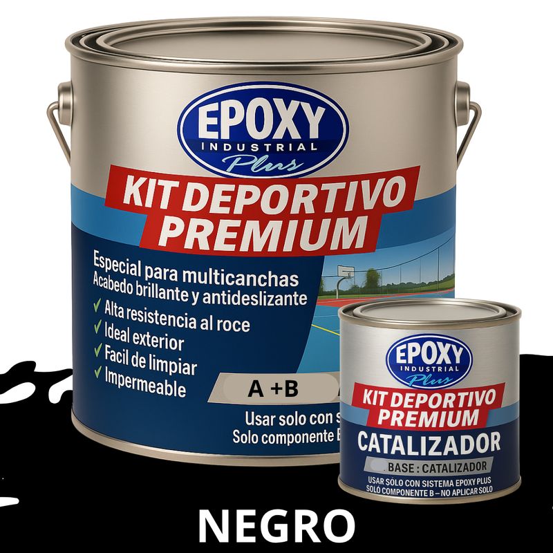 EPOXY - KIT DEPORTIVO PREMIUM -  2k Poliuretano A+B - NEGRO KIT GALÓN