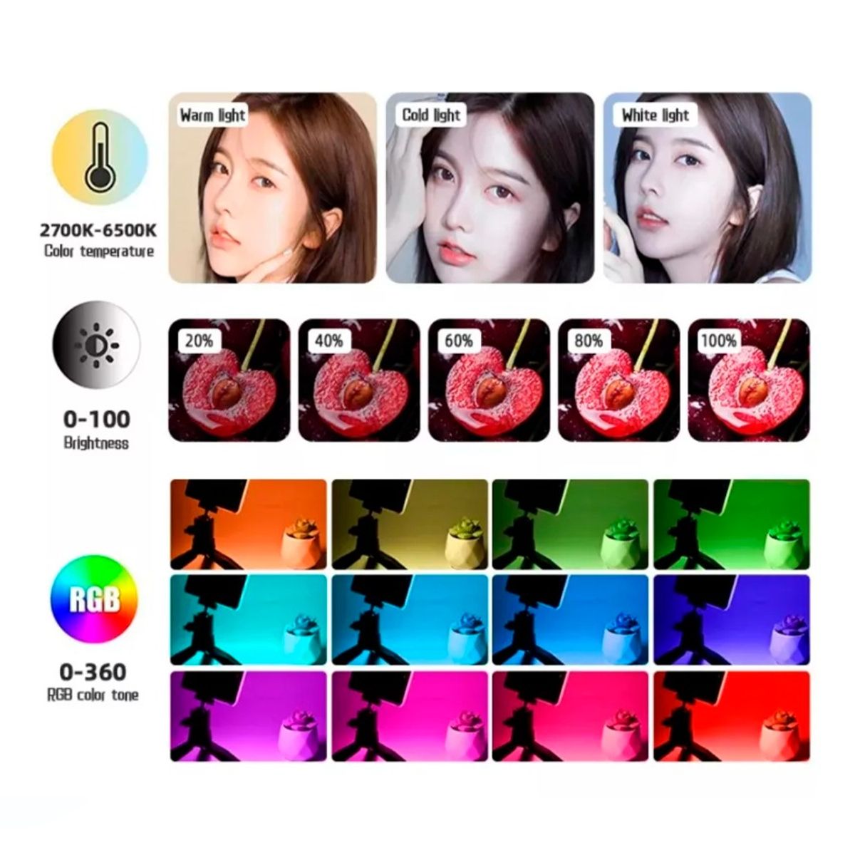 GENERICO - Luz Rgb Portátil Para Selfies Videos Ajustable Camaras